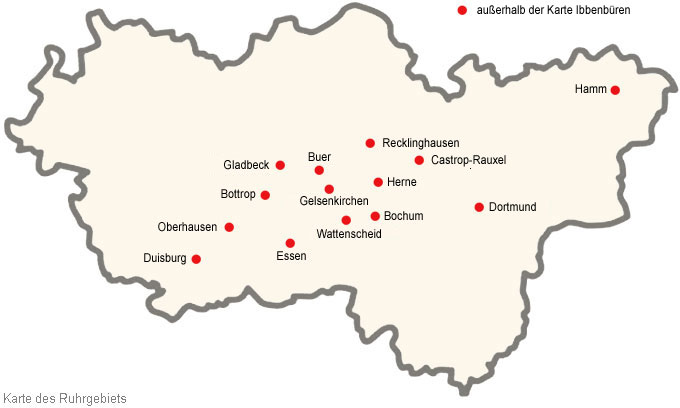 Karte des Ruhrgebiets mit den Standorten der Deligierten des Verbands der Ruhrknappschaftsärzte e.V. Karte des Ruhrgebiets mit den Standorten der Deligierten des Verbands der Ruhrknappschaftsärzte e.V.